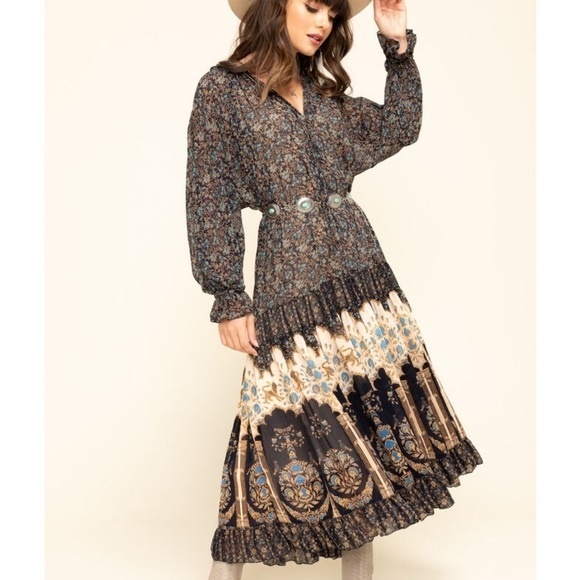 Free People Dresses & Skirts - Free People Feeling Groovy Border Print Dark Blue Maxi Dress